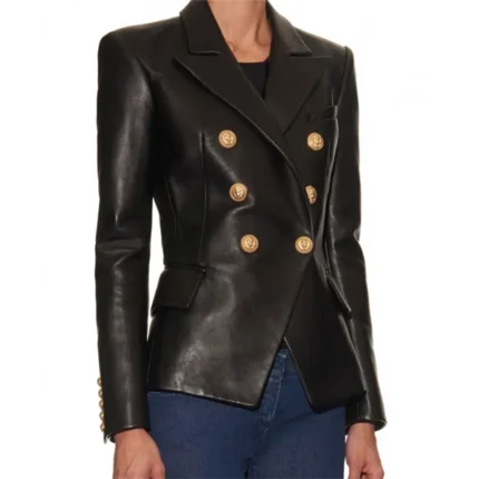 Kim Kardashian Black Leather Coat