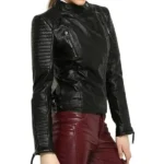 Maggie Q Black leather jacket