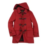 Womens Duffle Red Hooded Wool coat