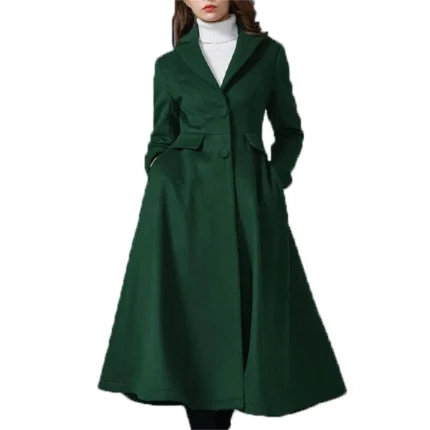 Womens Swing Dark Green Wool Coat