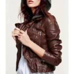 Brooklyn Nine Nine S07 Stephanie Beatriz Leather Hooded Jacket - Image 2