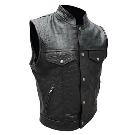 Mens Biker Black Alligator Vest