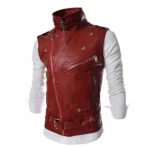 Mens Slim Fit Red Leather Vest