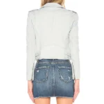 Emily in Paris Lily Collins Light Blue Leather Jacket - Image 3