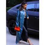 Kim Kardashian Street Wear Blue Leather Coat