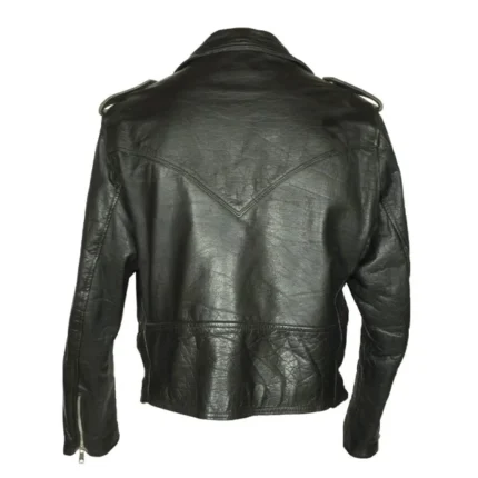 Mens 1960s Motorcycle Belted Black Leather Jacket