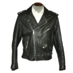 Mens 1960s Motorcycle Belted Leather Jacket