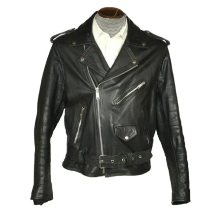Mens 1960s Motorcycle Belted Leather Jacket