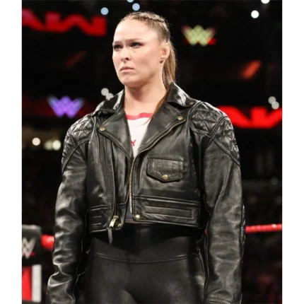 Ronda Rousey Cropped Biker Black Leather Jacket