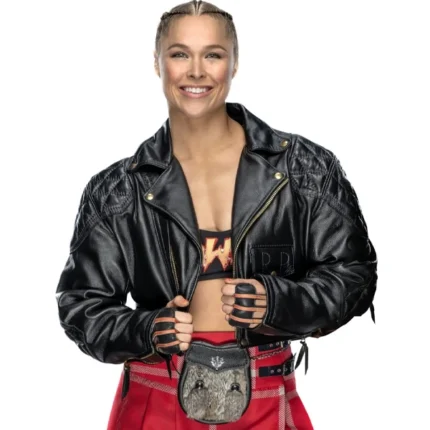 Ronda Rousey Cropped Biker Leather Jacket