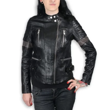 Womens Megyn AC DC Black Leather Jacket