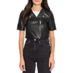 Womens Short Sleeve Black Leather Jacket