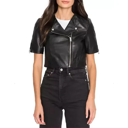 Womens Short Sleeve Black Leather Jacket