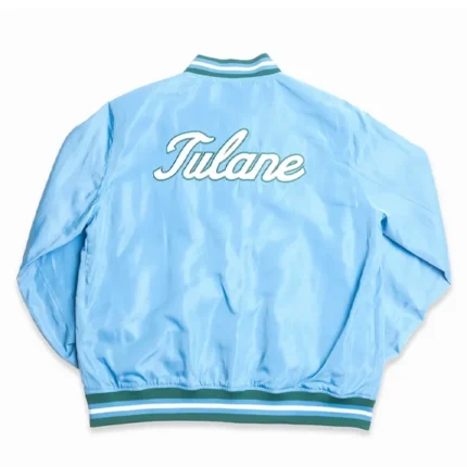 Tulane Green Wave Script Sky Blue Satin Jacket