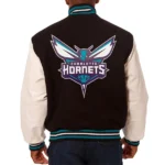 Charlotte Hornets Brown And White Letterman Jacket