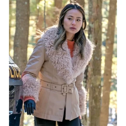 Dexter New Blood Jamie Chung Fur Trim Beige Leather Jacket