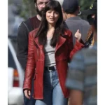 Dakota Johnson Madame Web Maroon Coat