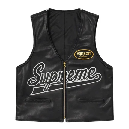 Spider Web Supreme Black Leather Vest
