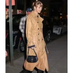 Taylor Swift Brown Leather Trench Coat - Image 4