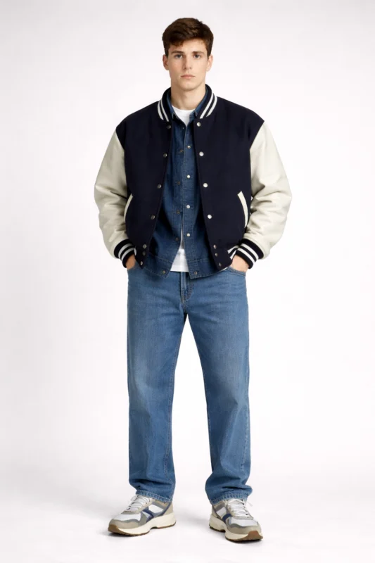 Varsity jacket with all denim