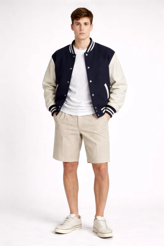 Varsity jacket with shorts