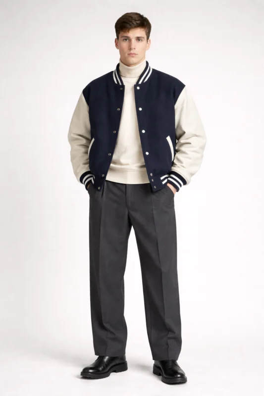 Varsity jacket with turtle neck