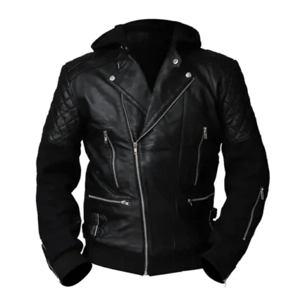 Chris Brown Black Leather Jacket with Hood