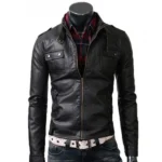 Mens Strap Collar Casual Slim Fit Black Jacket