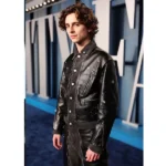 Timothee Chalamet Vanity Fair Oscar Party Black Leather Jacket