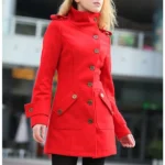 Women's Fitted Military Style Red Wool Coat