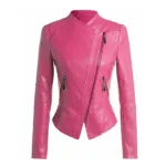 Women's Biker Fitted Hot Pink Leather Jacket