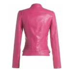 Women's Biker Fitted Pink Leather Jacket