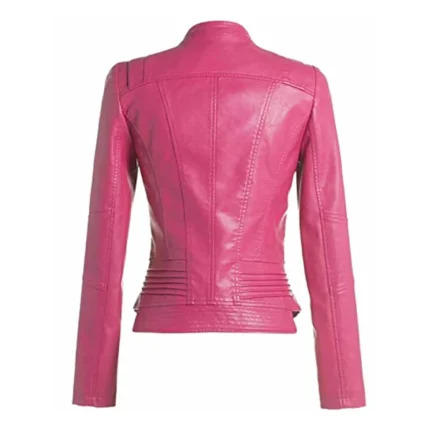 Women's Biker Fitted Pink Leather Jacket