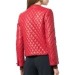 Women's Collarless Quilted Leather Jacket