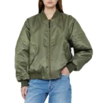 Women's Leon Army Green Bomber Jacket - Image 2