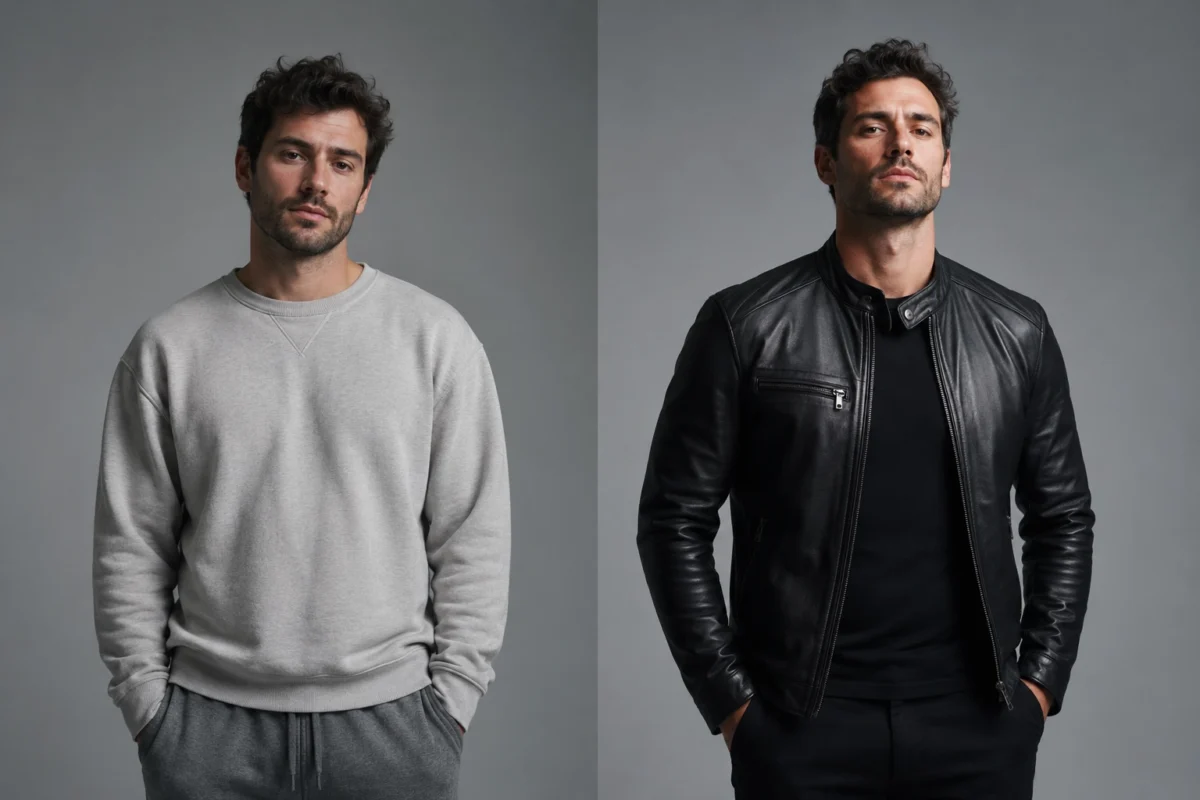 Before vs after black leather jacket