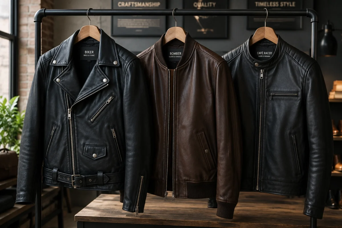 three different types of leather jackets