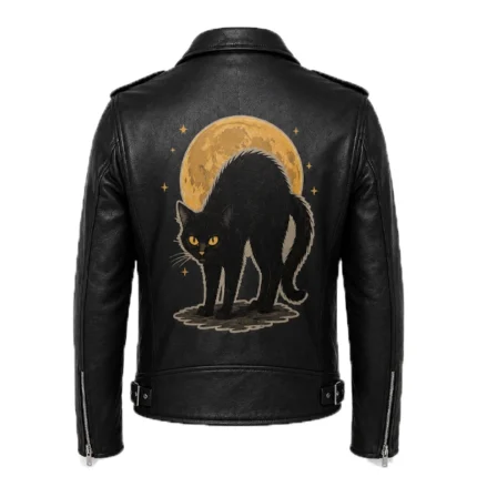 Black Cat Halloween Black Leather Jacket 2026