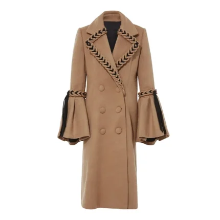 Emily Blunt Braided Wool Brown Coat