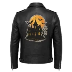 Haunted House Halloween Black Leather Jacket