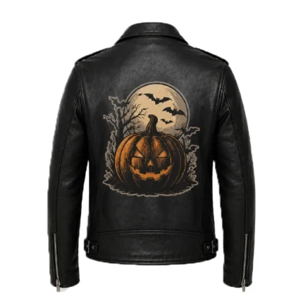 Jack-O-Lantern Pumpkin Black Leather Jacket