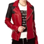 Women's Asymmetrical Zipper Red and Black Leather Jacket