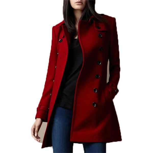Womens-Red-Wool-Mid-Length-TrenchCoat Women's Red Wool Mid Length Trench Coat