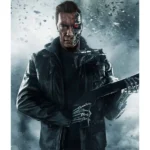 Arnold Terminator 5 Black Leather Jacket