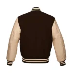 Brown Varsity Jacket with Cream Leather Sleeves - Image 2