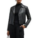 Women's Vince Zip Front Black Leather Jacket