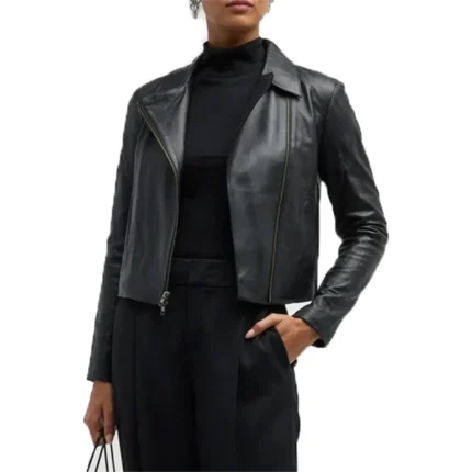 Women's Vince Zip Front Black Leather Jacket